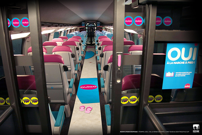 View taken inside of the new low-cost TGV high-speed train "Ouigo" at the Marne-La-Vallee railway station ouside Paris on February 19, 2013, during its presentation to the press. France